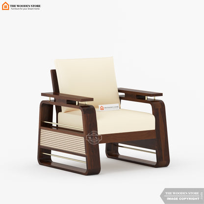 Urban 3+1+1 Wooden Sofa Set With Cane and Brass Detailing (Walnut Finish)