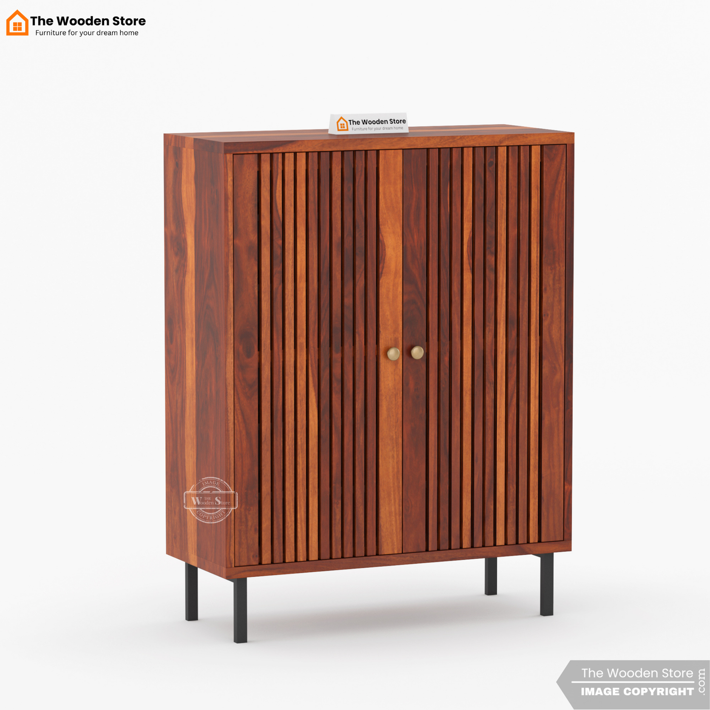 Dulane Shoe Rack With Slatted Doors (Honey Finish)