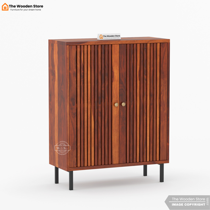 Dulane Shoe Rack With Slatted Doors (Honey Finish)