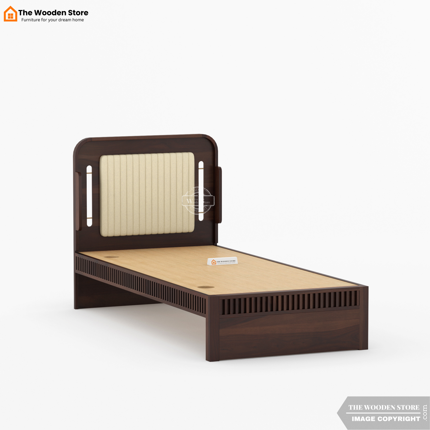Liam Upholstered Single Bed Without Storage (Walnut Finish)