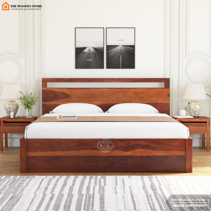 Brodey Hydraulic Bed With Storage ( Queen Size, Honey Finish )