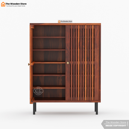 Dulane Shoe Rack With Slatted Doors (Honey Finish)