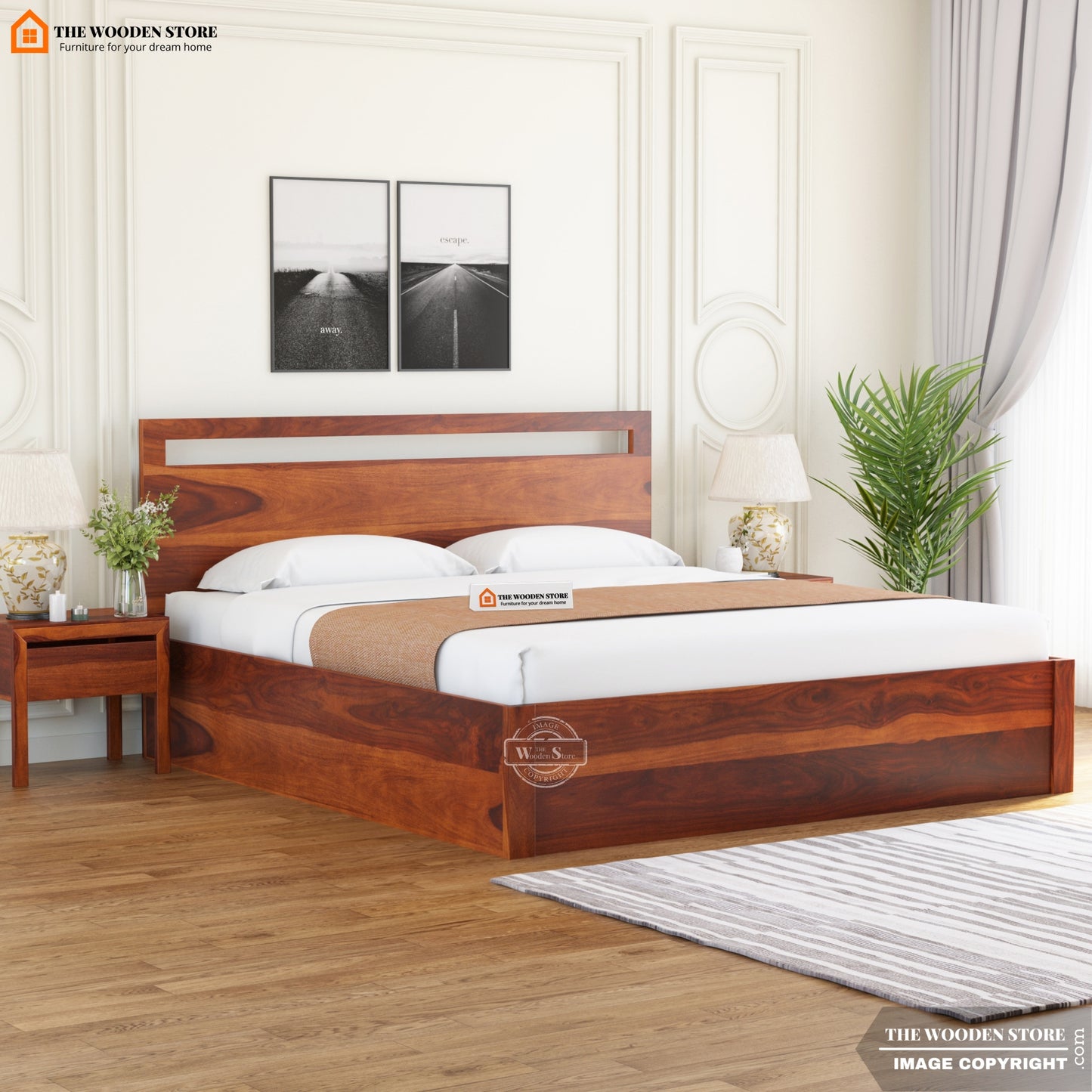 Brodey Hydraulic Bed With Storage ( Queen Size, Honey Finish )