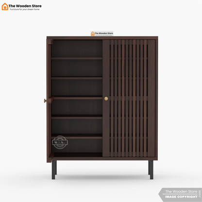 Dulane Shoe Rack With Slatted Doors (Walnut Finish)