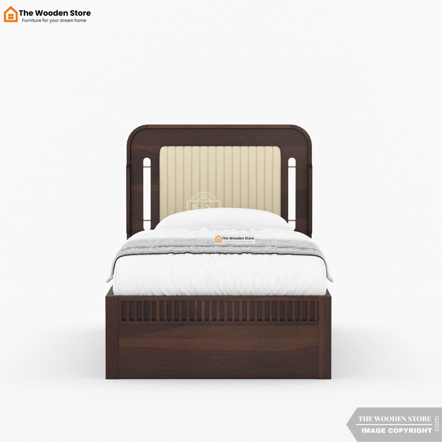 Liam Upholstered Single Bed Without Storage (Walnut Finish)
