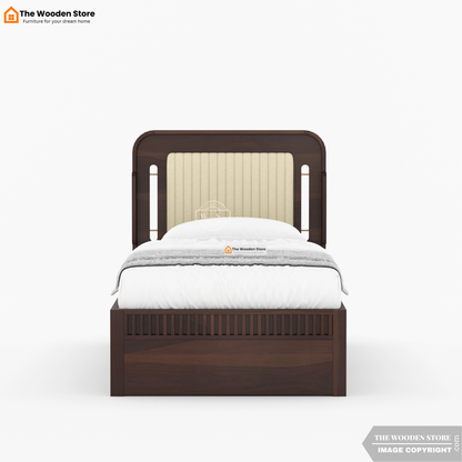 Liam Upholstered Single Bed Without Storage (Walnut Finish)