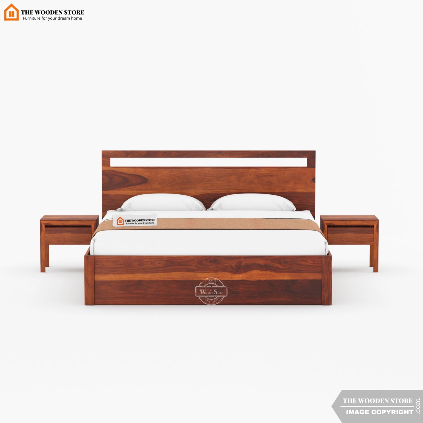Brodey Hydraulic Bed With Storage ( Queen Size, Honey Finish )