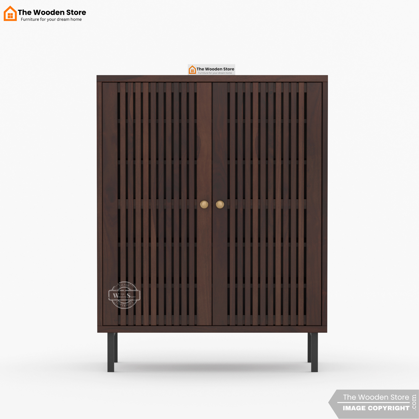 Dulane Shoe Rack With Slatted Doors (Walnut Finish)