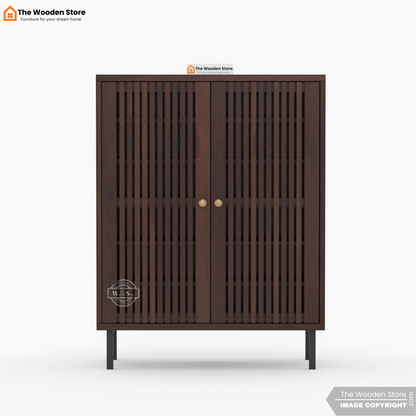 Dulane Shoe Rack With Slatted Doors (Walnut Finish)