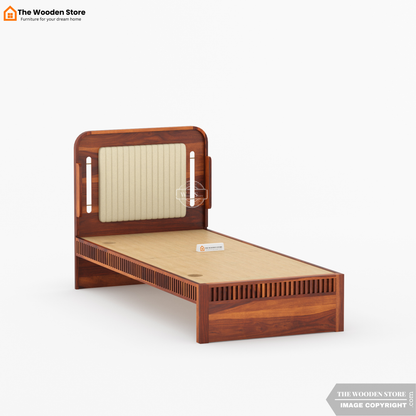 Liam Upholstered Single Bed Without Storage (Honey Finish)