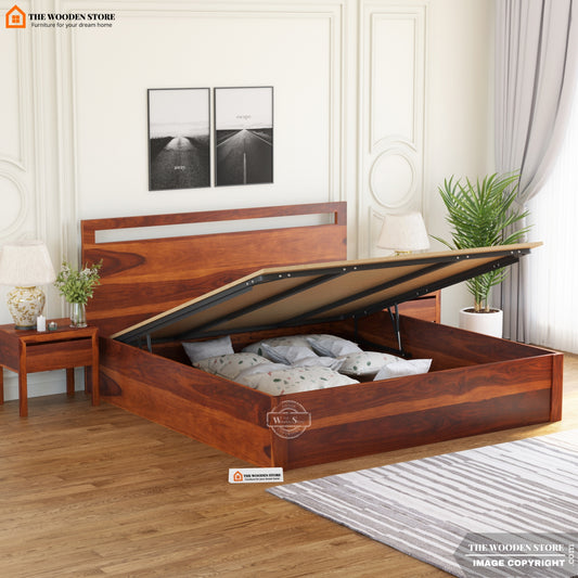 Brodey Hydraulic Bed With Storage ( King Size, Honey Finish )