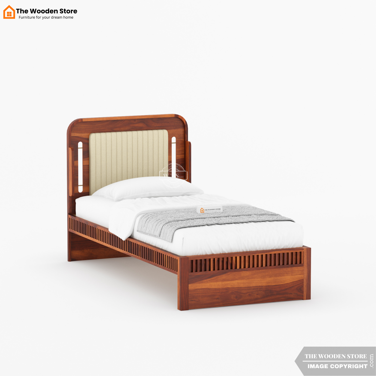 Liam Upholstered Single Bed Without Storage (Honey Finish)