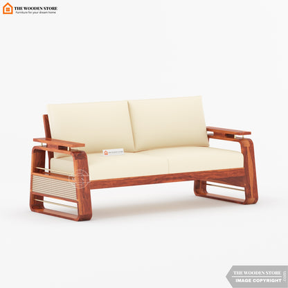 Urban 3+1+1 Wooden Sofa Set With Cane and Brass Detailing (Honey Finish)