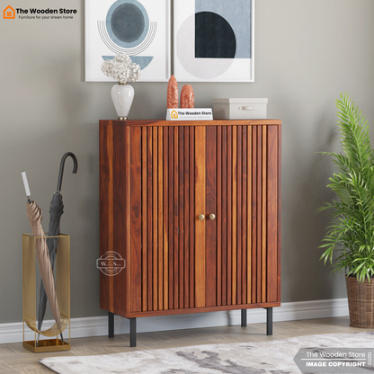 Dulane Shoe Rack With Slatted Doors (Honey Finish)