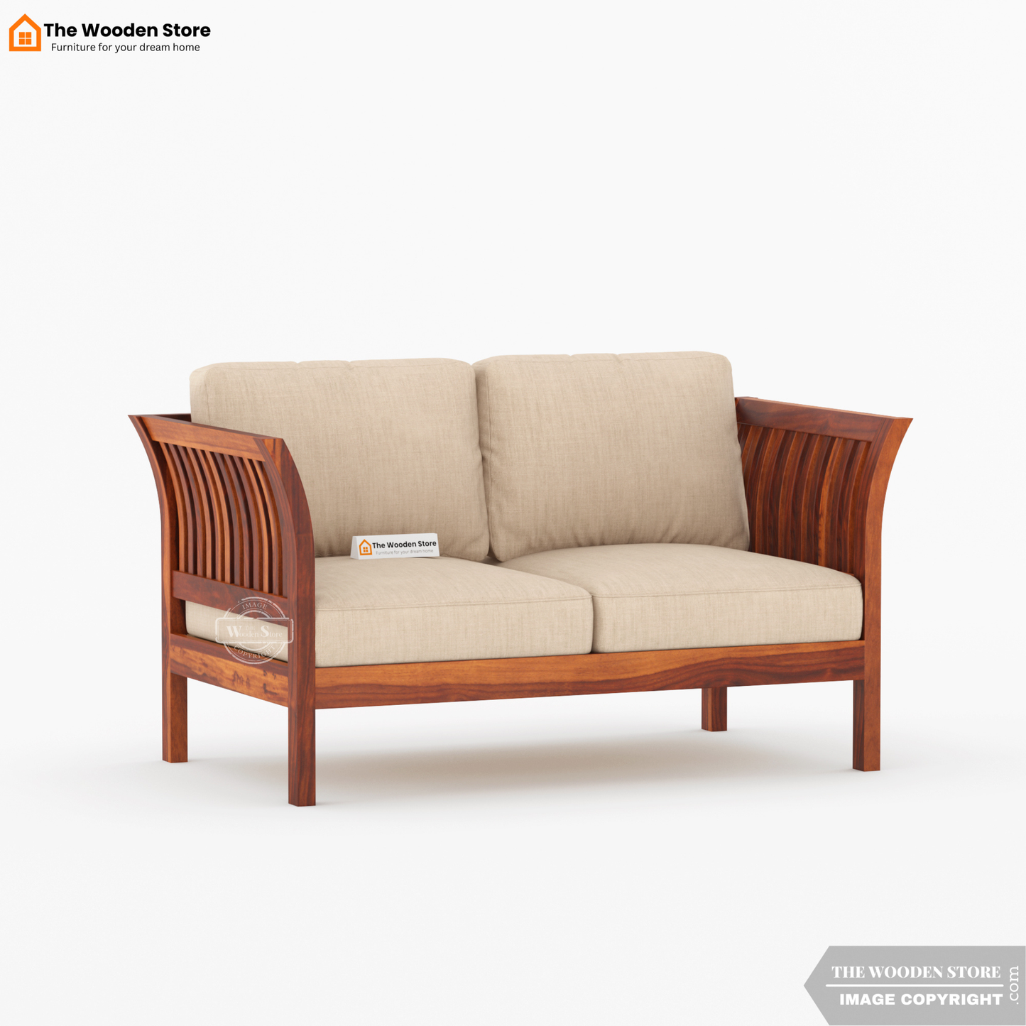 Cristen 2 Seater Wooden Sofa (Honey Finish)