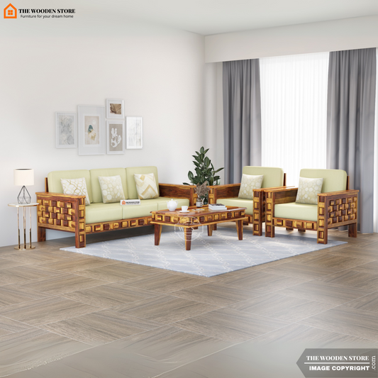 Woodwave 3+1+1 Wooden Sofa Set (Teak Finish)