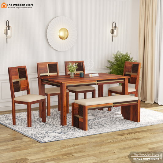 Joevan 6 Seater Dining Table Set (Honey Finish)
