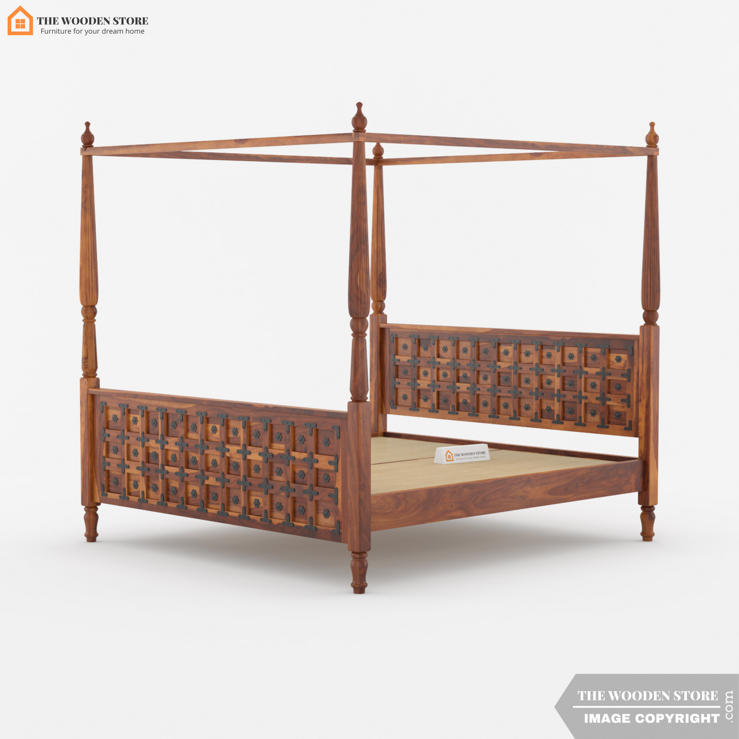 Chester Poster Bed Without Storage (King Size, Honey Finish)