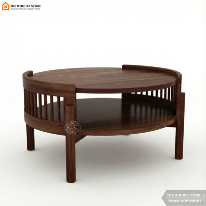 Samarth Sheesham Wood Round Coffee Table (Walnut Finish)