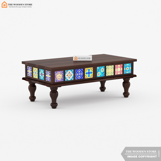 Bunny Sheesham Wood Coffee Table with Ceramic Tiles (Walnut Finish)