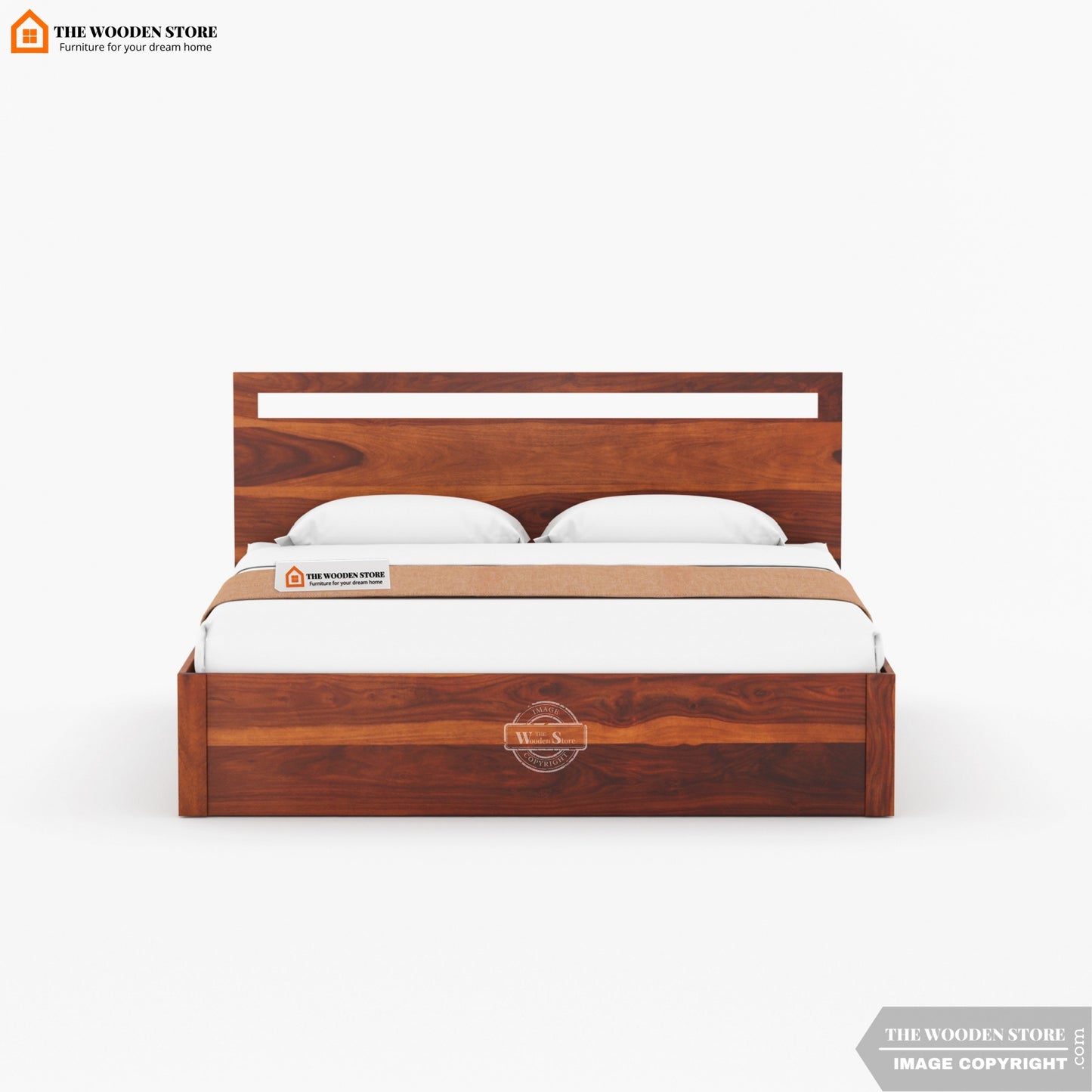 Brodey Hydraulic Bed With Storage ( Queen Size, Honey Finish )