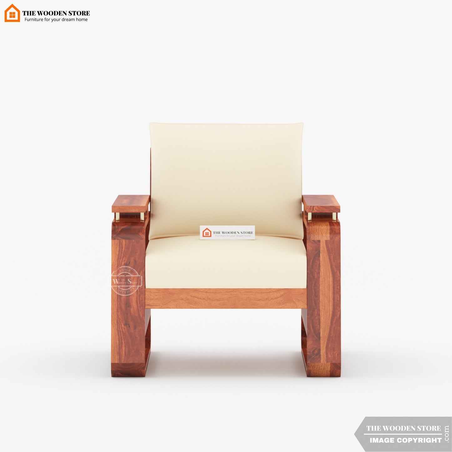 Urban 3+1+1 Wooden Sofa Set With Cane and Brass Detailing (Honey Finish)