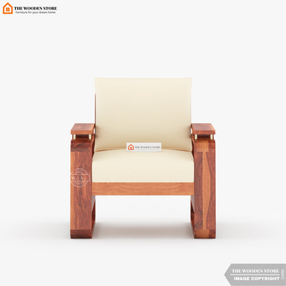 Urban 3+1+1 Wooden Sofa Set With Cane and Brass Detailing (Honey Finish)