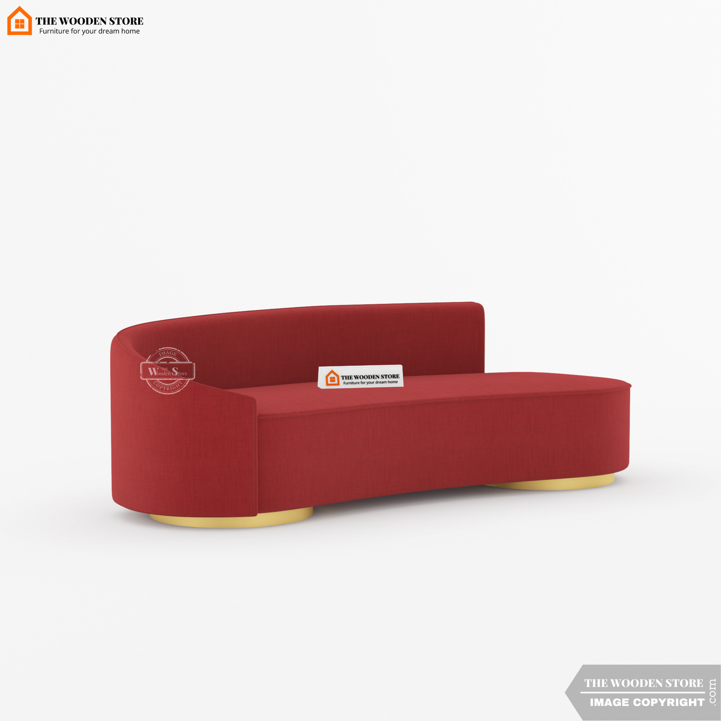 Dario 3 Seater Curved Fabric Sofa (Cherry Wood)