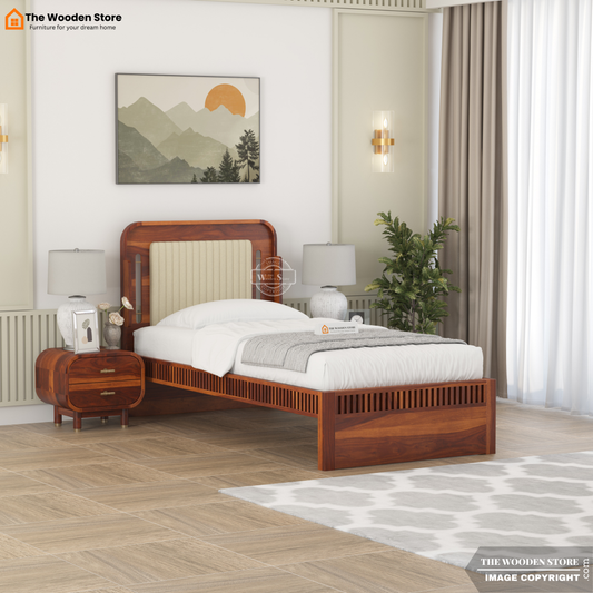 Liam Upholstered Single Bed Without Storage (Honey Finish)