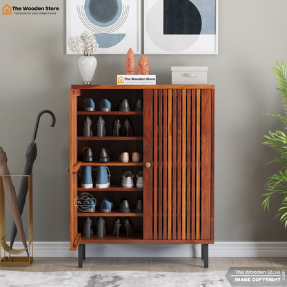 Dulane Shoe Rack With Slatted Doors (Honey Finish)