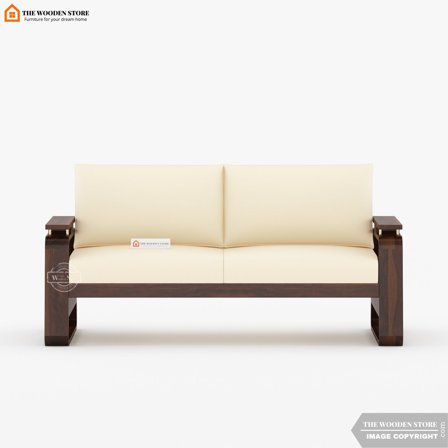 Urban 3+1+1 Wooden Sofa Set With Cane and Brass Detailing (Walnut Finish)