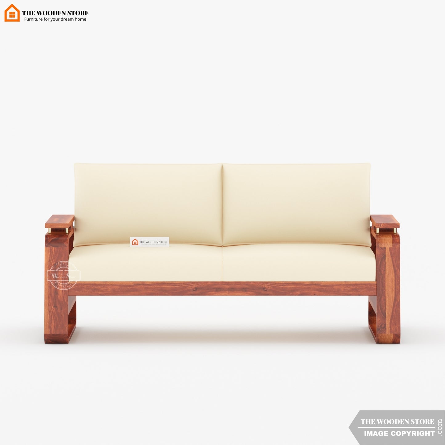 Urban 3+1+1 Wooden Sofa Set With Cane and Brass Detailing (Honey Finish)