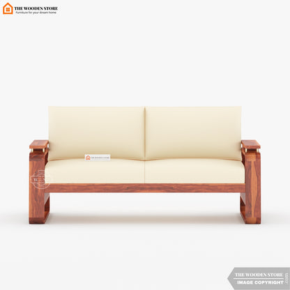 Urban 3+1+1 Wooden Sofa Set With Cane and Brass Detailing (Honey Finish)