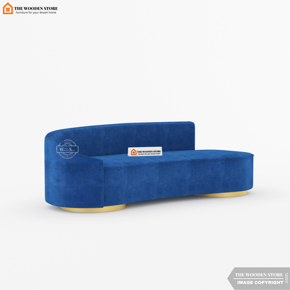 Dario 3 Seater Curved Fabric Sofa (Marine Blue)