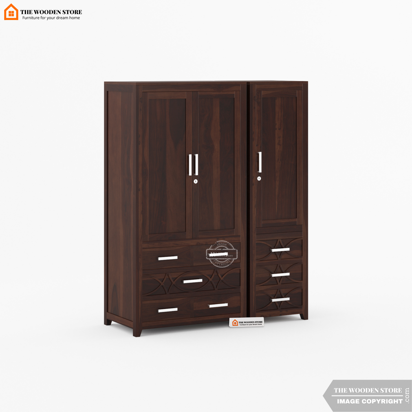 Samuel 3 Door Multi-Utility Wardrobe (Walnut Finish)