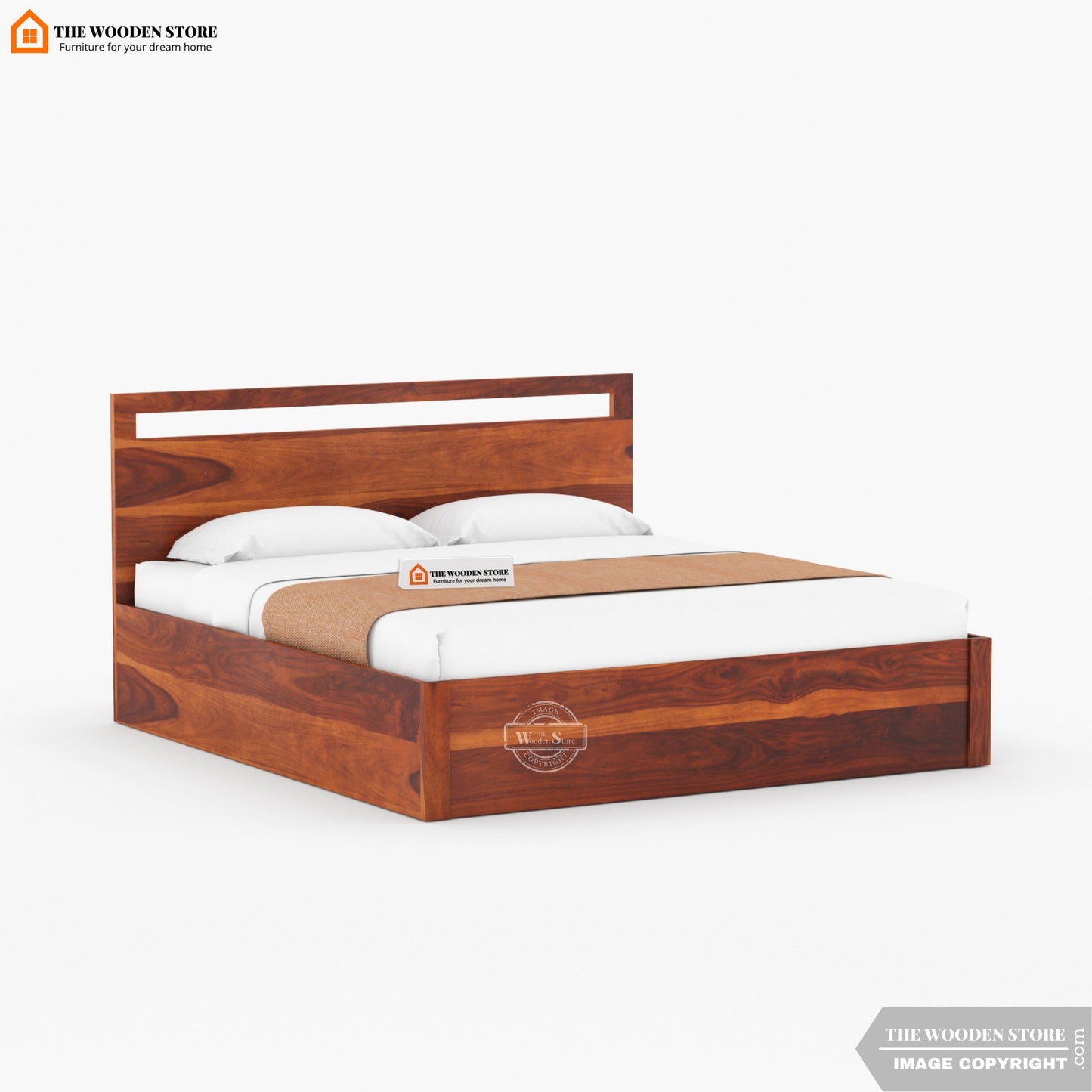 Brodey Hydraulic Bed With Storage ( Queen Size, Honey Finish )