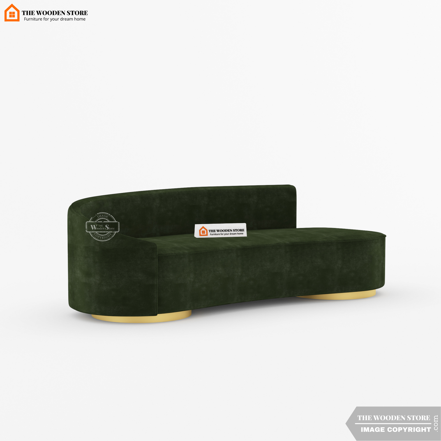 Dario 3 Seater Curved Fabric Sofa (Olive Green)