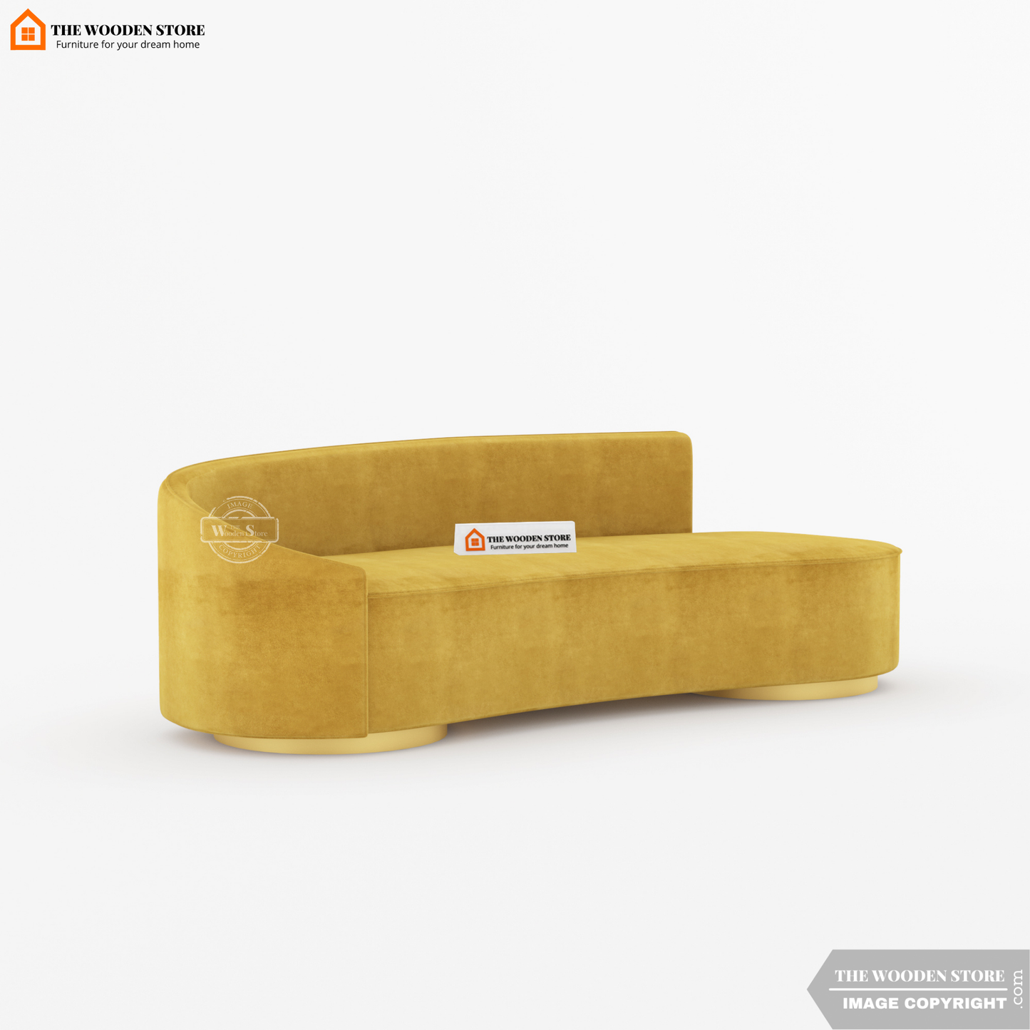 Dario 3 Seater Curved Fabric Sofa (Orange Gold)