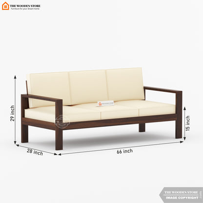Romy 3 Seater Wooden Sofa (Walnut Finish)