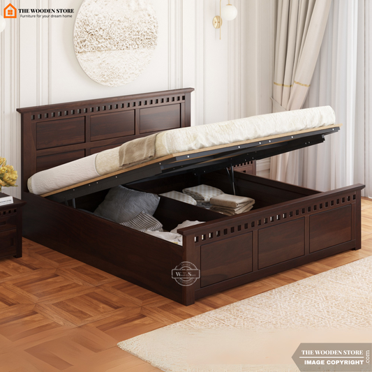 Donald Hydraulic Bed With Storage (King Size, Walnut Finish)
