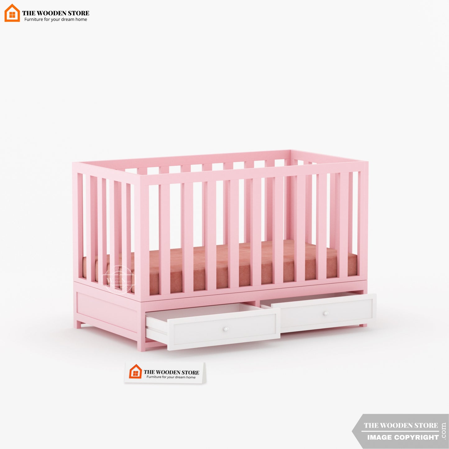 Nursery Baby Crib With Storage Drawer (Pink)