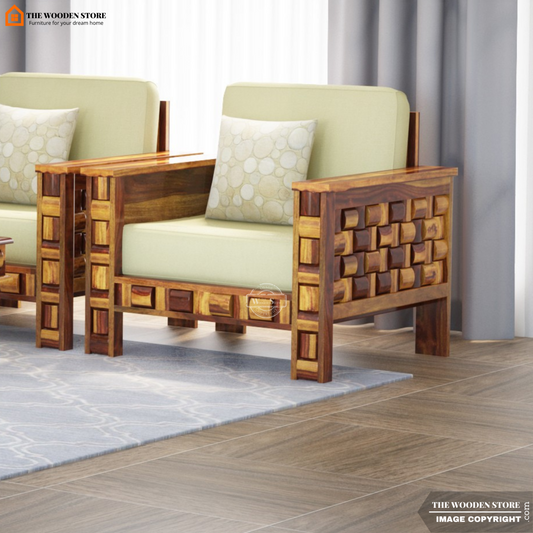 Woodwave 1 Seater Wooden Sofa (Teak Finish)