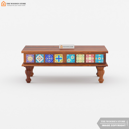Bunny Sheesham Wood Coffee Table with Ceramic Tiles (Honey Finish)