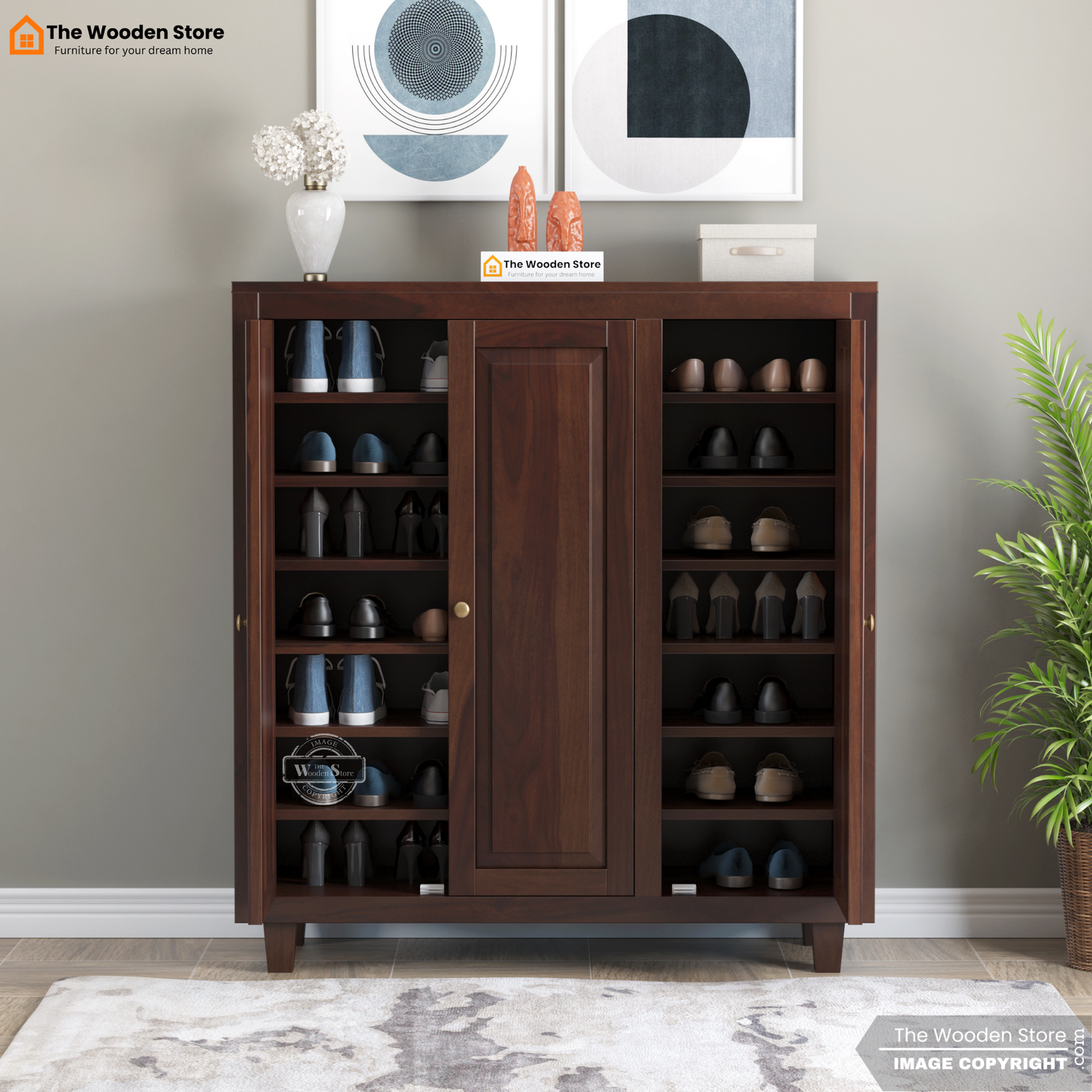 Elden Shoe Cabinet (Walnut Finish)