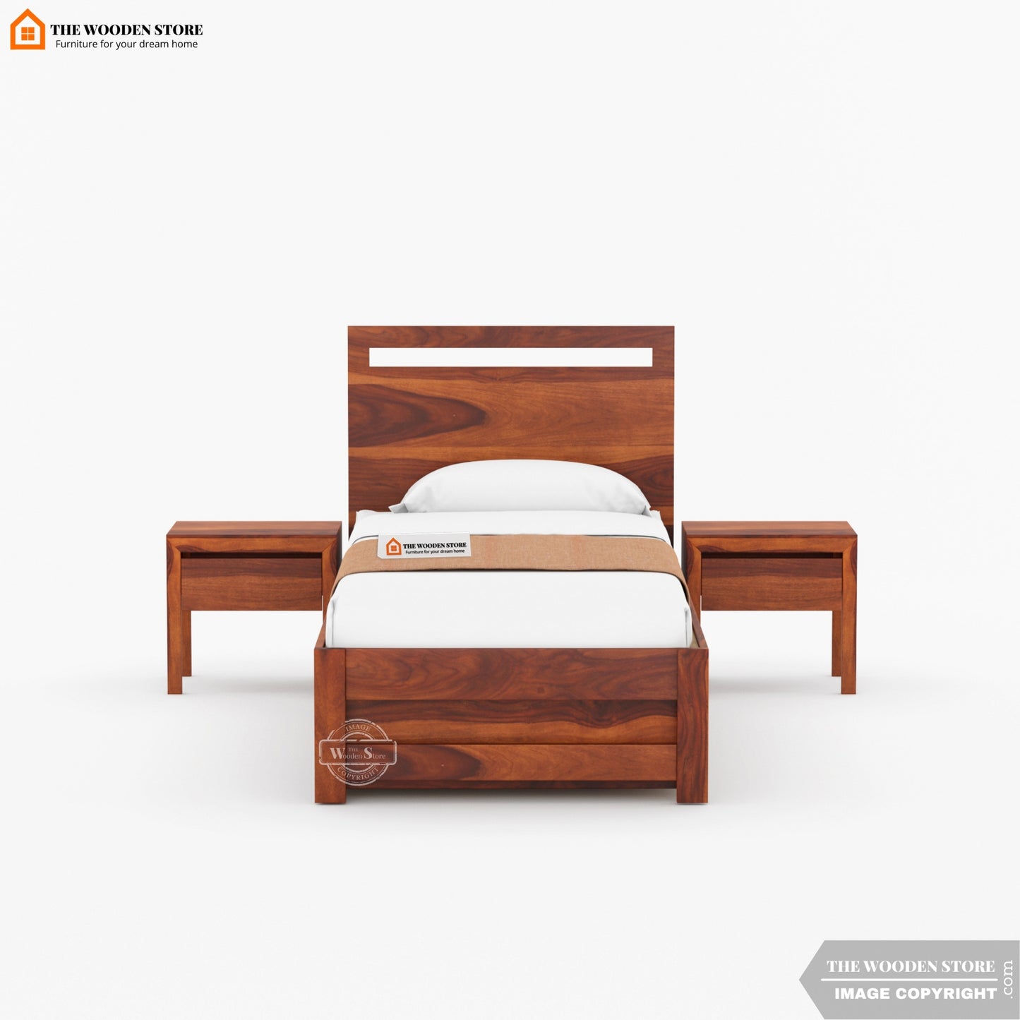 Brodey Single Bed With Storage ( Honey Finish )