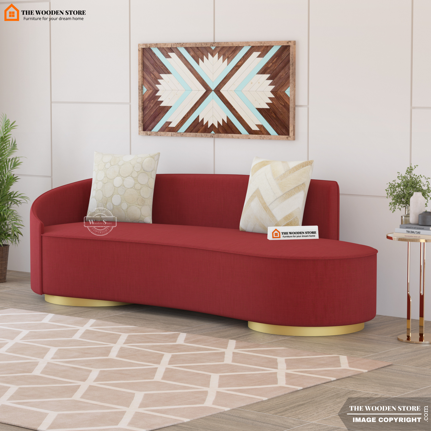 Dario 3 Seater Curved Fabric Sofa (Cherry Wood)