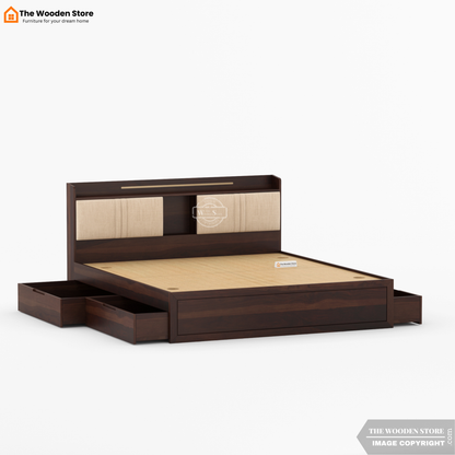 Jensen Upholstered Bed with Drawer Storage (King Size, Walnut Finish)