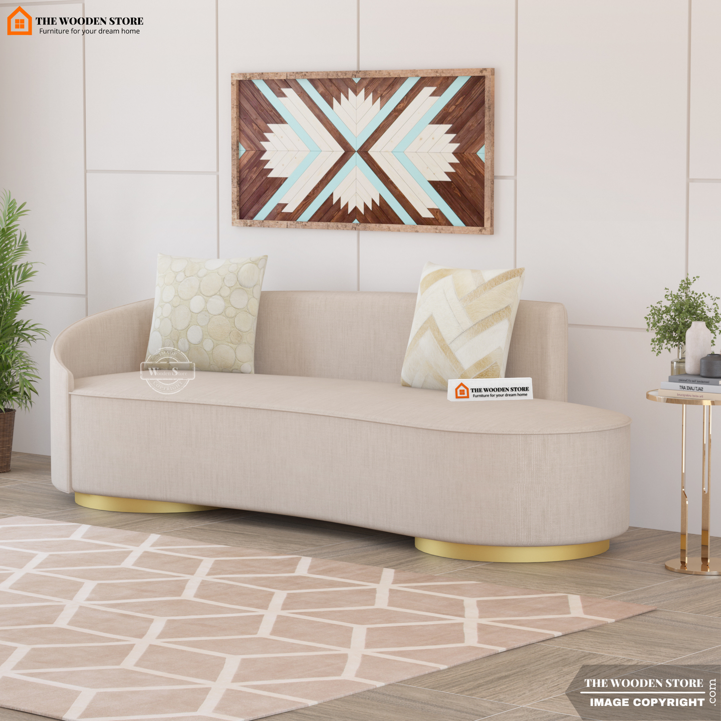 Dario 3 Seater Curved Fabric Sofa (Soft Vanilla)