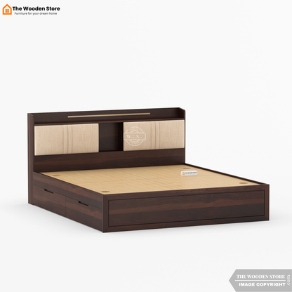 Jensen Upholstered Bed with Drawer Storage (King Size, Walnut Finish)