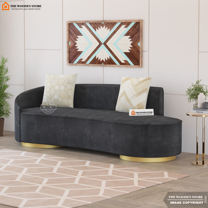 Dario 3 Seater Curved Fabric Sofa (Natural Grey)